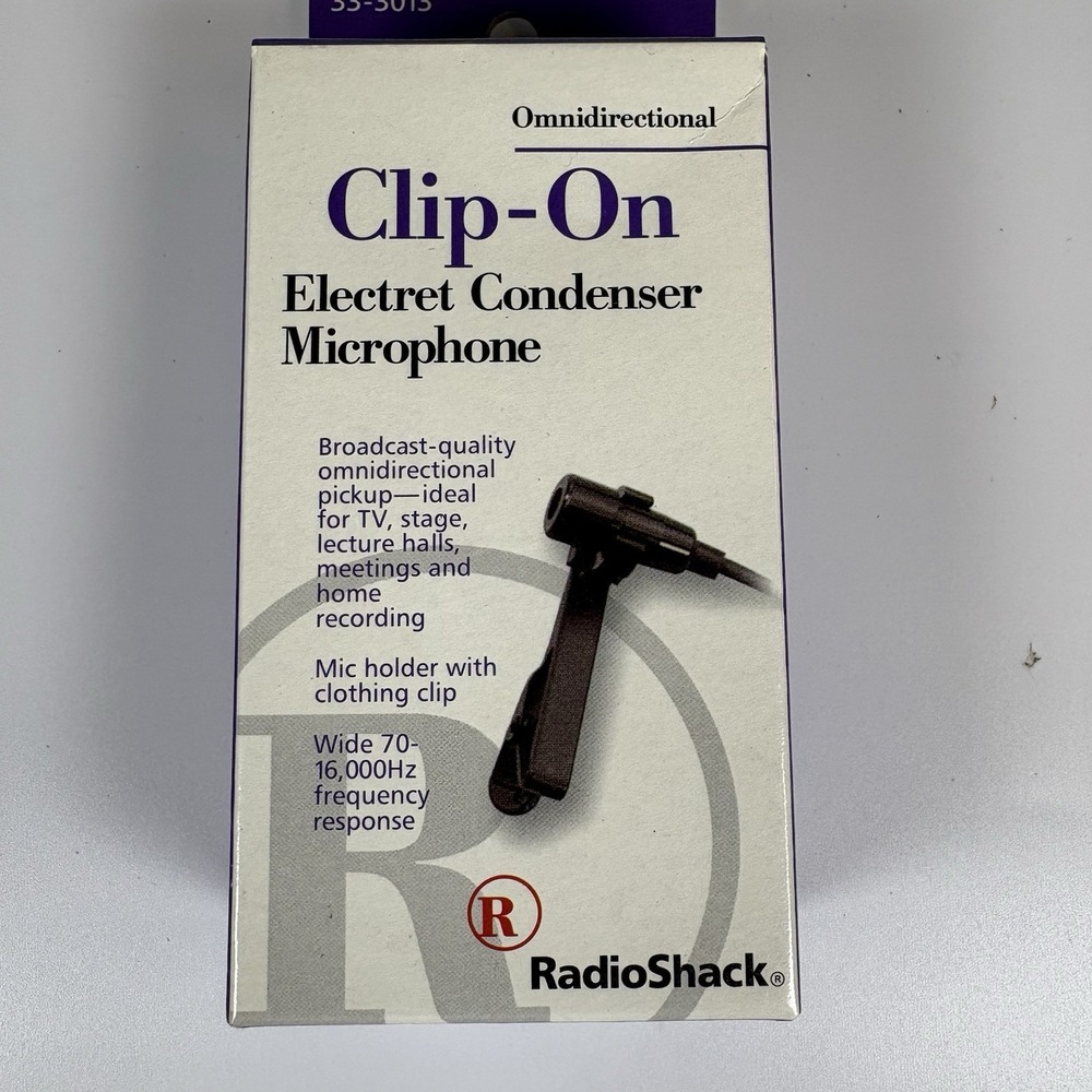 Radio Shack Clip-On Electret Condenser Microphone/Open Box/33-3013
